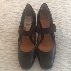 New Circa Joan and David Brown Leather Pump with Strap Mary Jane Style Sz 10